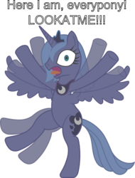 Size: 2500x3281 | Tagged: safe, artist:crunchnugget, princess luna, alicorn, pony, g4, discorded, female, flailing, mare, s1 luna, simple background, solo, transparent background