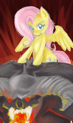 Size: 1000x1680 | Tagged: safe, artist:sarochan, fluttershy, balrog, g4, crossover, durin's bane, lord of the rings