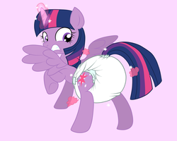 Size: 1250x1000 | Tagged: safe, artist:fillyscoots42, twilight sparkle, alicorn, pony, g4, diaper, female, gritted teeth, looking back, magic, mare, non-baby in diaper, poofy diaper, solo, twilight sparkle (alicorn)