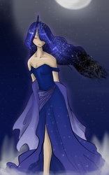 Size: 500x800 | Tagged: safe, artist:thewallflower01, princess luna, human, g4, female, horn, horned humanization, humanized, solo