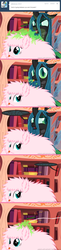 Size: 650x2665 | Tagged: safe, artist:mixermike622, queen chrysalis, oc, oc:fluffle puff, changeling, tumblr:ask fluffle puff, g4, ask, caught, changeling feeding, fluffy, straw, tumblr