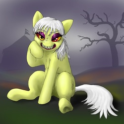 Size: 1080x1080 | Tagged: safe, artist:darkonix, oc, oc only, oc:carnival cat, pony, creepy, creepy smile, looking at you, solo