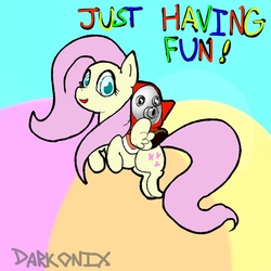 Size: 900x900 | Tagged: safe, artist:darkonix, fluttershy, snifit, g4, 30 minute art challenge, crossover, riding a pony, super mario bros.