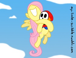 Size: 792x612 | Tagged: safe, artist:scribble, fluttershy, shy guy, g4, 30 minute art challenge, crossover, cute, hug, super mario bros., super mario bros. 2