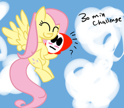 Size: 1086x951 | Tagged: artist needed, safe, fluttershy, shy guy, g4, 30 minute art challenge, crossover, hug, nintendo, super mario bros., super mario bros. 2