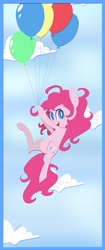 Size: 1300x3100 | Tagged: safe, artist:silbersternenlicht, pinkie pie, pony, g4, balloon, female, flying, sky, smiling, solo, then watch her balloons lift her up to the sky