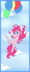 Size: 1300x3100 | Tagged: safe, artist:silbersternenlicht, pinkie pie, earth pony, pony, g4, balloon, female, flying, sky, smiling, solo, then watch her balloons lift her up to the sky