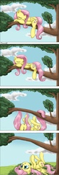 Size: 1110x3294 | Tagged: safe, artist:otakuap, fluttershy, pegasus, pony, g4, :p, cloud, comic, cute, ear fluff, eyes closed, falling, female, fluffy, lying down, mare, on back, shyabetes, sleeping, solo, tongue out, tree, tree branch