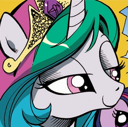 Size: 305x303 | Tagged: safe, idw, official comic, princess celestia, g4, the return of queen chrysalis, spoiler:comic, spoiler:comic04, cropped, jewelry, lidded eyes, smiling, tiara