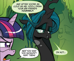 Size: 317x263 | Tagged: safe, artist:andy price, idw, official comic, queen chrysalis, twilight sparkle, g4, the return of queen chrysalis, spoiler:comic, spoiler:comic04, angry, duckface, evil, reflection, stupid sexy chrysalis