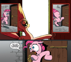 Size: 945x821 | Tagged: safe, idw, pinkie pie, g4, exploitable, exploitable meme, meme, surprise door, template