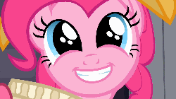Size: 1280x720 | Tagged: safe, screencap, chancellor puddinghead, pinkie pie, pony, g4, hearth's warming eve (episode), animated, big smile, brilliant face, excited, faic, female, hearth's warming eve, smiling