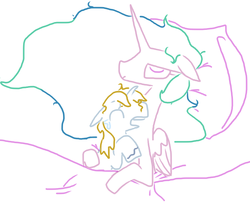 Size: 702x576 | Tagged: safe, artist:weaver, prince blueblood, princess celestia, g4, bed mane, colt, cuddling, incest, regret, simple background, white background