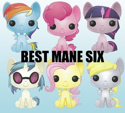 Size: 687x623 | Tagged: safe, derpy hooves, dj pon-3, fluttershy, pinkie pie, rainbow dash, twilight sparkle, vinyl scratch, g4, female, funko, funko pop!, image macro, mane six, text, toy, toywiz, you had one job