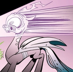 Size: 409x404 | Tagged: safe, idw, official comic, queen chrysalis, changeling, g4, the return of queen chrysalis, spoiler:comic, fangs, female, magic, zap