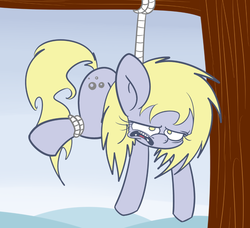 Size: 500x455 | Tagged: safe, artist:extradan, derpy hooves, oc:jerky hooves, pegasus, pony, g4, female, mare, tied up, tree