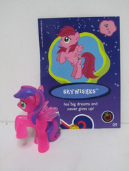 Size: 1200x1600 | Tagged: safe, skywishes (g4), pegasus, pony, g4, blind bag, collector card, female, irl, mare, neon bright, photo, solo, toy