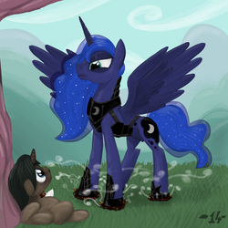 Size: 2000x2000 | Tagged: safe, artist:smudge proof, princess luna, oc, alicorn, pony, g4, armor, crotchboobs, delicious flat crotch, nipples, nudity, teats