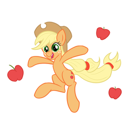 Size: 880x880 | Tagged: source needed, safe, applejack, earth pony, pony, g4, apple, cute, female, happy, simple background, solo