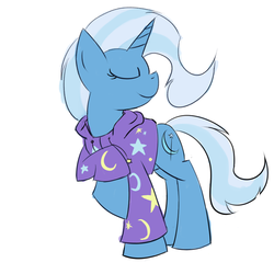 Size: 939x939 | Tagged: dead source, safe, artist:crusadervx, trixie, pony, unicorn, g4, clothes, eyes closed, female, hoodie, mare, simple background, smiling, solo, white background
