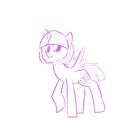 Size: 500x500 | Tagged: safe, artist:mt, twilight sparkle, alicorn, pony, g4, alternate hairstyle, blushing, bobcut, cute, female, mare, monochrome, raised hoof, sketch, smiling, solo, spread wings, twilight sparkle (alicorn)