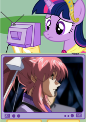 Size: 564x800 | Tagged: safe, twilight sparkle, alicorn, pony, g4, exploitable meme, female, gundam, gundam seed, gundam seed destiny, lacus clyne, mare, tv meme, twilight sparkle (alicorn)