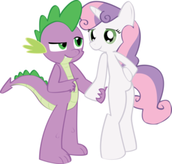 Size: 3048x2897 | Tagged: safe, artist:hoodie-stalker, spike, sweetie belle, dragon, pony, unicorn, semi-anthro, g4, bipedal, cute, duo, female, holding hands, hoof on belly, hoof on hip, male, pointing, ship:spikebelle, shipping, simple background, smiling, straight, teenage spike, teenage sweetie belle, teenaged dragon, teenager, transparent background, vector