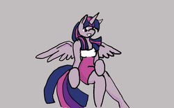 Size: 640x400 | Tagged: safe, artist:boredtabletfilly, twilight sparkle, alicorn, anthro, g4, arm hooves, clothes, dress, female, gray background, simple background, solo, twilight sparkle (alicorn)