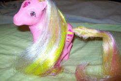 Size: 1024x682 | Tagged: safe, glittering gem, g1, brush and grow pony, irl, oops, photo, tail, toy