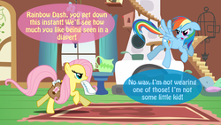 Size: 1772x1002 | Tagged: safe, artist:rinonno, fluttershy, rainbow dash, pegasus, pony, g4, diaper, duo, duo female, female, mare