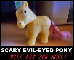 Size: 540x440 | Tagged: safe, bootleg, demotivational poster, evil eyed pony, fake, meme, nightmare fuel, scary, text, textimage macro