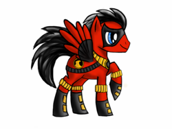 Size: 1024x768 | Tagged: safe, artist:icollectluck, pegasus, pony, belt, boots, dc comics, domino mask, hoof boots, mask, ponified, red robin, robin