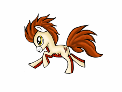 Size: 1024x768 | Tagged: safe, artist:icollectluck, earth pony, pony, crossover, dc comics, goggles, impulse, kid flash, ponified, running, simple background, solo, the flash, white background, young justice