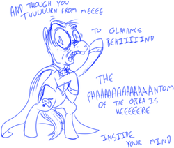 Size: 985x835 | Tagged: safe, artist:corwin, pony, andrew lloyd webber, gaston leruox, lon chaney, lyrics, phantom of the opera, ponified, sketch, solo