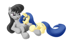 Size: 1280x823 | Tagged: safe, artist:sokolas, fiddlesticks, octavia melody, pony, g4, 30 minute art challenge, apple family member, duo, female, fiddletavia, lesbian, licking, mare, shipping