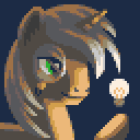 Size: 128x128 | Tagged: safe, artist:pix3m, oc, oc only, oc:bright spark, avatar, gif, lightbulb, monocle, non-animated gif, pixel art