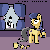 Size: 192x192 | Tagged: safe, artist:pix3m, fiddlesticks, octavia melody, sweetie belle, g4, 30 minute art challenge, apple family member, camera, gif, non-animated gif, paint, paint on fur, pixel art