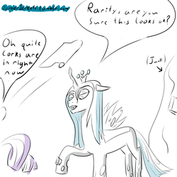 Size: 1280x1280 | Tagged: safe, artist:zerber, queen chrysalis, rarity, g4, 30 minute art challenge, cork