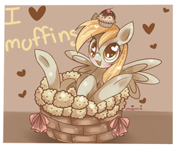 Size: 1000x840 | Tagged: safe, artist:ipun, derpy hooves, pegasus, pony, g4, cute, derpabetes, female, heart, heart eyes, mare, muffin, that pony sure does love muffins, wingding eyes