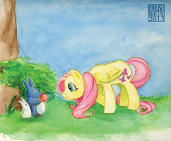 Size: 800x655 | Tagged: safe, artist:lissa-quon, fluttershy, g4, crossover, totoro, traditional art