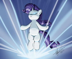 Size: 1398x1152 | Tagged: safe, artist:godzilla3092, rarity, pony, unicorn, g4, eyes closed, female, floating, mare, signature, solo