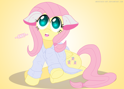 Size: 1000x714 | Tagged: safe, artist:ladyanidraws, fluttershy, pony, g4, chobits, crossover, cute, female, shyabetes, solo