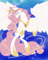 Size: 1024x1280 | Tagged: safe, artist:mercyantebellum, princess celestia, alicorn, pony, g4, eyes closed, female, solo