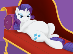 Size: 1280x960 | Tagged: safe, artist:8aerondight8, rarity, pony, unicorn, g4, belly, bloated, couch, fainting couch, fat, female, hooves on belly, looking at belly, looking at you, on back, raritubby, solo, swollen