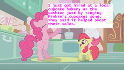 Size: 640x360 | Tagged: safe, apple bloom, pinkie pie, g4, cupcakes song, pony confession
