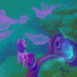 Size: 1000x1000 | Tagged: safe, artist:wollemeister, twilight sparkle, pony, unicorn, g4, glowing, solo, standing, tree, unicorn twilight