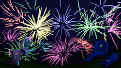 Size: 1191x670 | Tagged: safe, artist:jopa04, princess luna, trixie, g4, fireworks