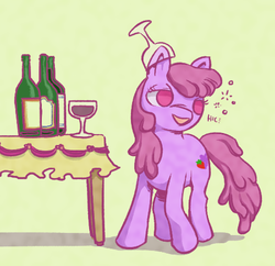 Size: 481x466 | Tagged: safe, artist:php98, berry punch, berryshine, earth pony, pony, g4, bottle, drunk, female, glass, hiccup, onomatopoeia, solo, wine