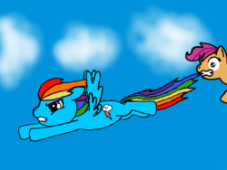 Size: 1024x768 | Tagged: safe, artist:lunarscratch, rainbow dash, scootaloo, g4, cloud, cloudy, scootaloo can't fly, sky