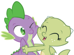 Size: 600x441 | Tagged: safe, artist:queencold, spike, oc, oc:jade (queencold), dragon, g4, dragon oc, dragoness, duo, eyes closed, female, hug, male, one eye closed, simple background, squishy cheeks, transparent background, vector